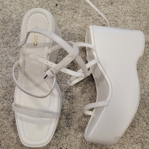 Aldo White Strappy Wedge Platform Sandals - Picture 2 of 2